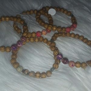 Wood bead and gemstone bracelets