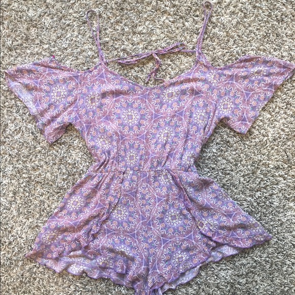 Purple cut out shoulder romper