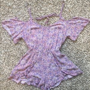 Purple cut out shoulder romper