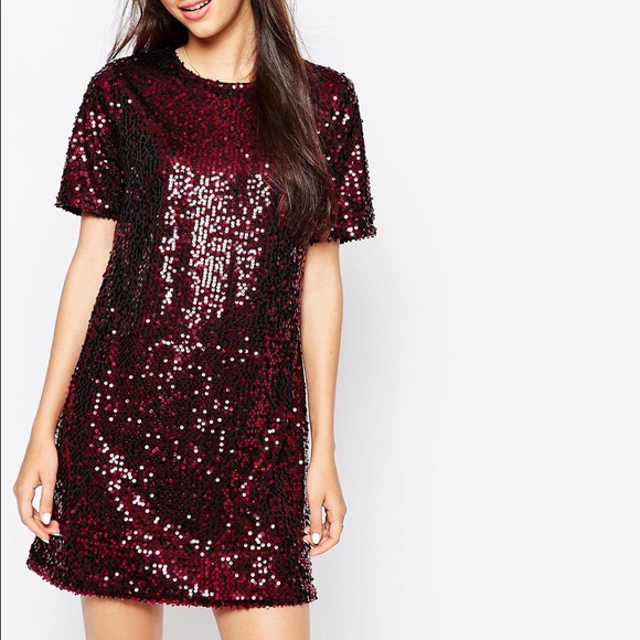 MOTEL nastygal red festive sequin shift dress - Picture 1 of 3