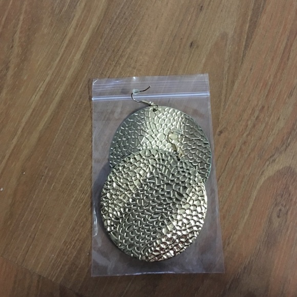 Teal and gold round earrings - Picture 2 of 2