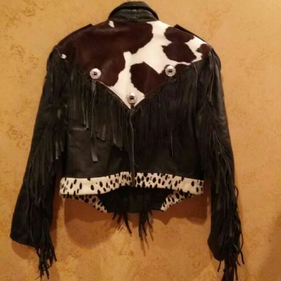 Men's Leather Biker Jacket Pony Fringe - Picture 2 of 2