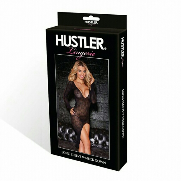 Hustler Lingeries Long Sleeve Sheer V-Neck Gown. - Picture 3 of 3