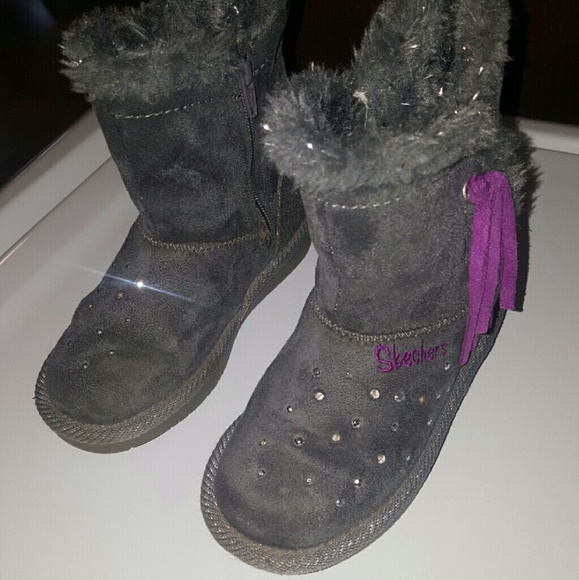 Toddler Girl Twinkle Toes Grey Boots w/purple