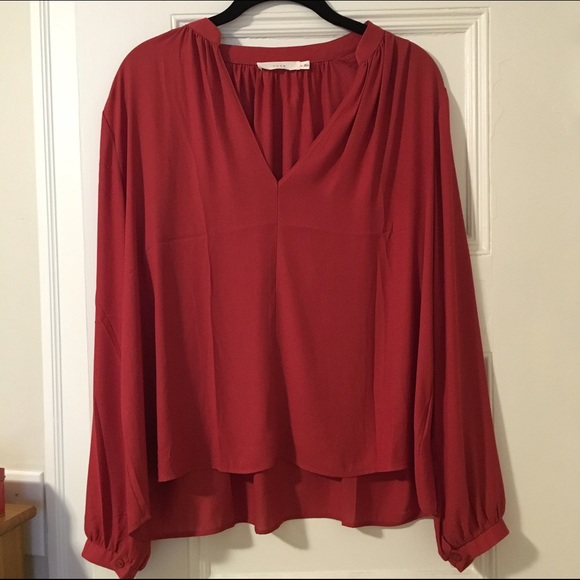 Lush red long sleeve v-neck blouse size medium