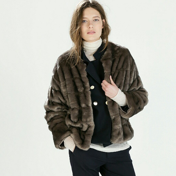 ZARA KNIT faux fur jacket