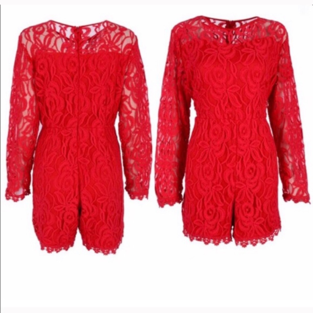 All lace long sleeve red romper. READ MEASUREMENTS