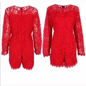 All lace long sleeve red romper. READ MEASUREMENTS