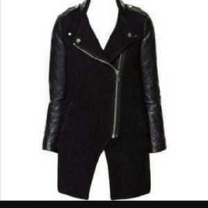Large Zara leather, quilted sleeve, wool coat