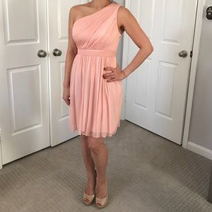 J. Crew pastel pink 💯 silk one shoulder dress.