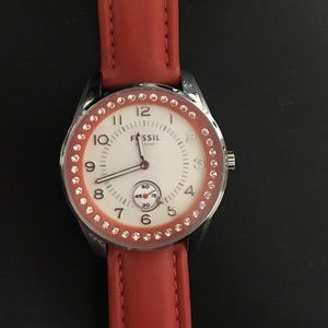 Bright orange fossil watch