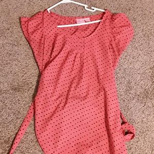 Pink polka dot maternity blouse