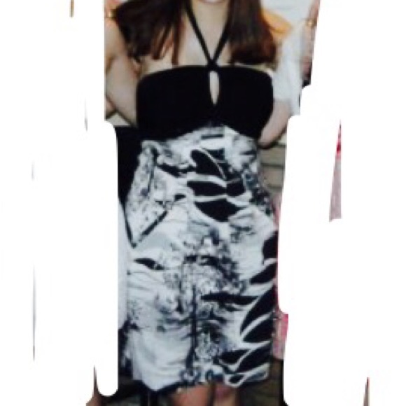 BCBG backless black and white halter dress