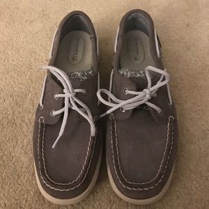 Grey Sperry boat shoes