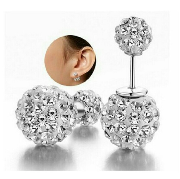 Crystal pearls double ended stud earrings