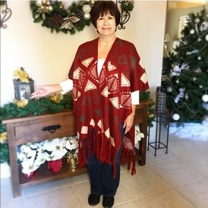 Burgundy Southwest Poncho