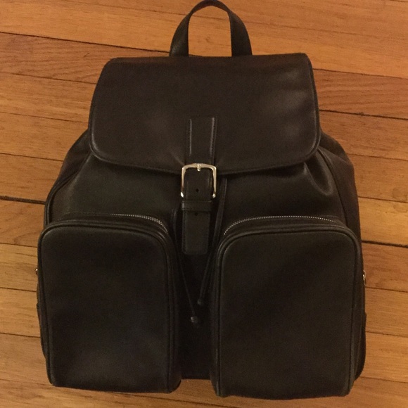 Coach Black Leather Drawstring Backpack Rucksack