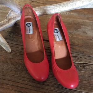 Lanvin Red Leather Ballerina Wedges