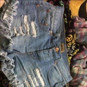 High waisted blue jean shorts