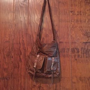 Brown Aztec cross body purse