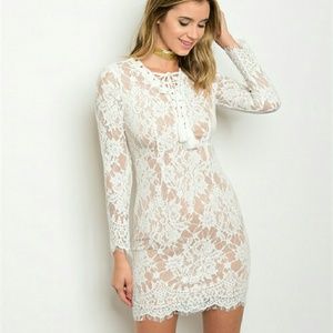 White Nude Lace Up Dress