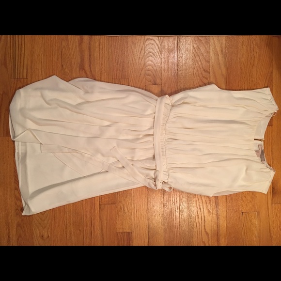 High Neck Cream-colored Dress with Waist Tie - Picture 1 of 3