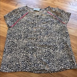 Leopard print blouse with pink detail, size L