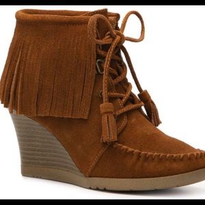 Women's Minnetonka Fringe Wedge Bootie