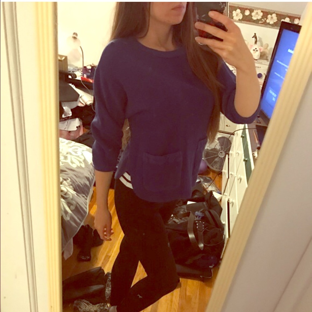 Vintage knitted blue pocket sweaterπΉ90sβ¨ 80sβ¨S/M - Picture 2 of 6