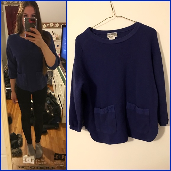 Vintage knitted blue pocket sweaterπΉ90sβ¨ 80sβ¨S/M - Picture 3 of 6