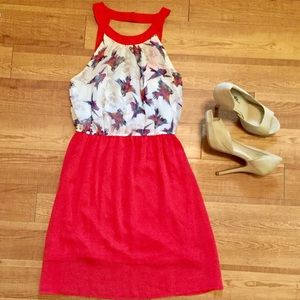 Coral open back cocktail dress