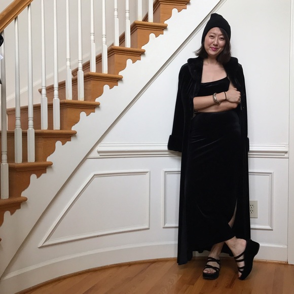 Black Velvet Maxi Length Cape with faux fur detail