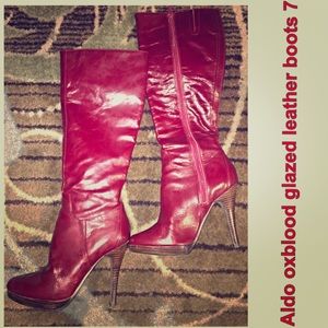 Aldo glazed tall 4.5" boots in oxblood 7