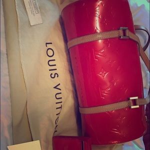 Red leather Louis Vuitton handbag and long walle
