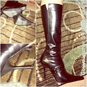 Gouya 3/4 boots 3.5" black leather pointed toe 6.5
