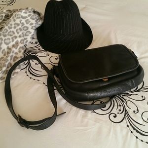 Vintage cowhide black leather crossbody