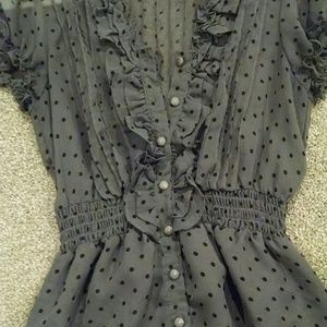 Guess grey with black polka dot blouse