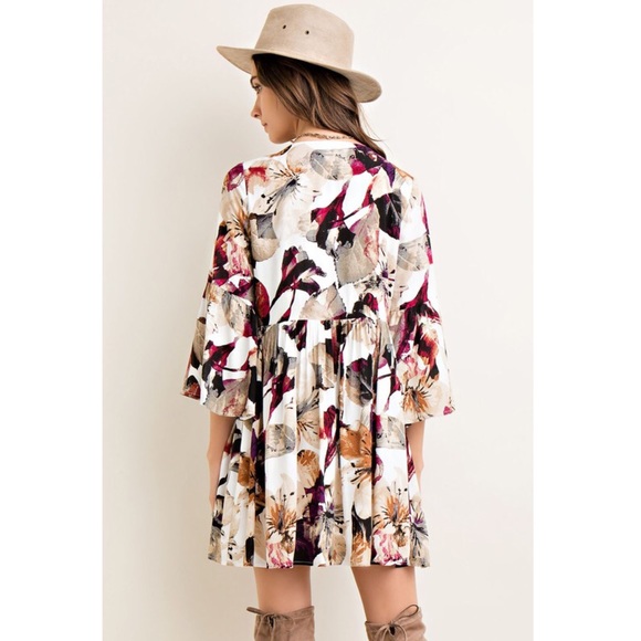 🚨1 HR SALE🚨SOPHIA floral bell sleeve dress BERRY - Picture 3 of 3