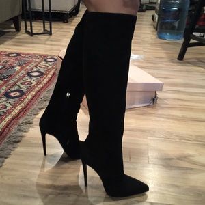 Prada black suede knee high boots size 381/2