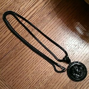 Versace style medusa head black necklace