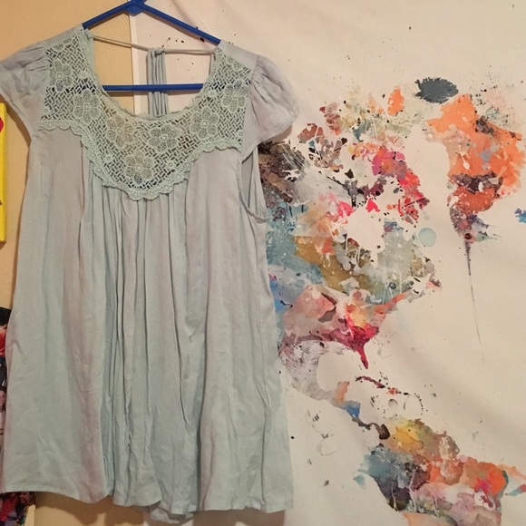 Blue lace flowing blouse