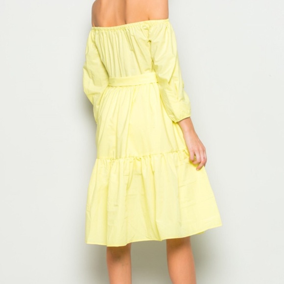 Long Sleeved Off The Shoulder Dress-LEMON - Picture 2 of 3