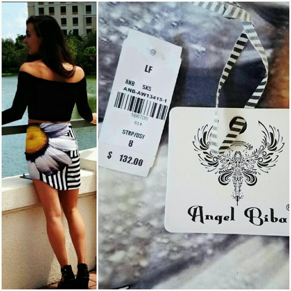 3/$30 LF Black White Stripe Daisy Bodycon Skirt - Picture 4 of 4