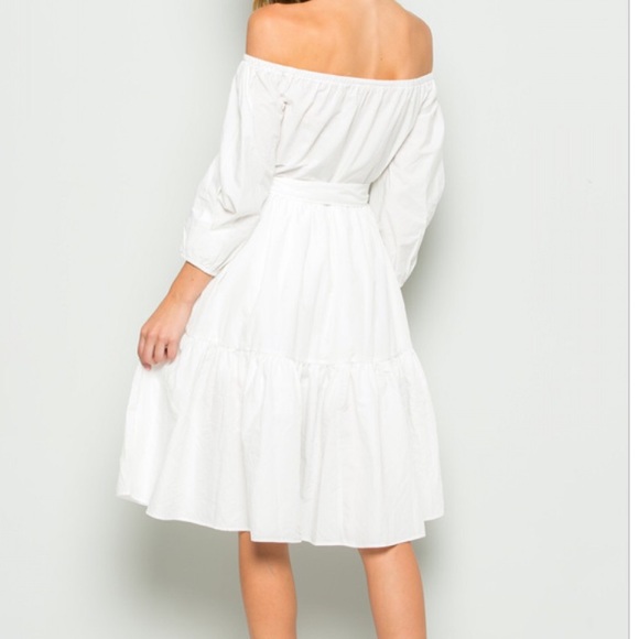 Long Sleeve Off The Shoulder Dress- WHITE - Picture 2 of 3