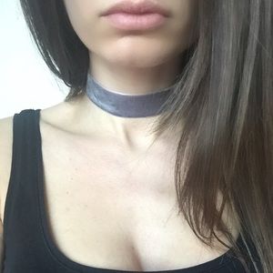 Gray Faux Velvet Choker Necklace