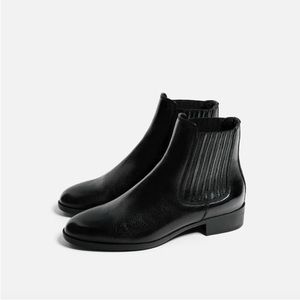 ZARA Flat Black Leather Ankle Boots