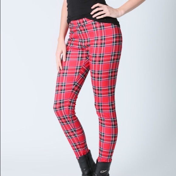 Red plaid leggings