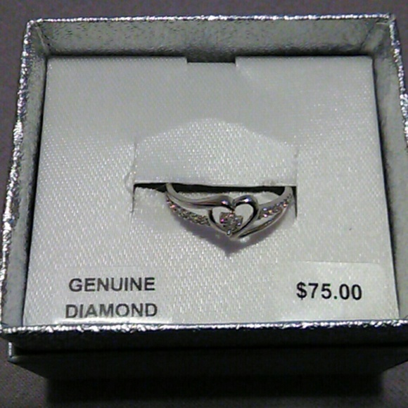 Genuine diamond heart promise ring sterling silver