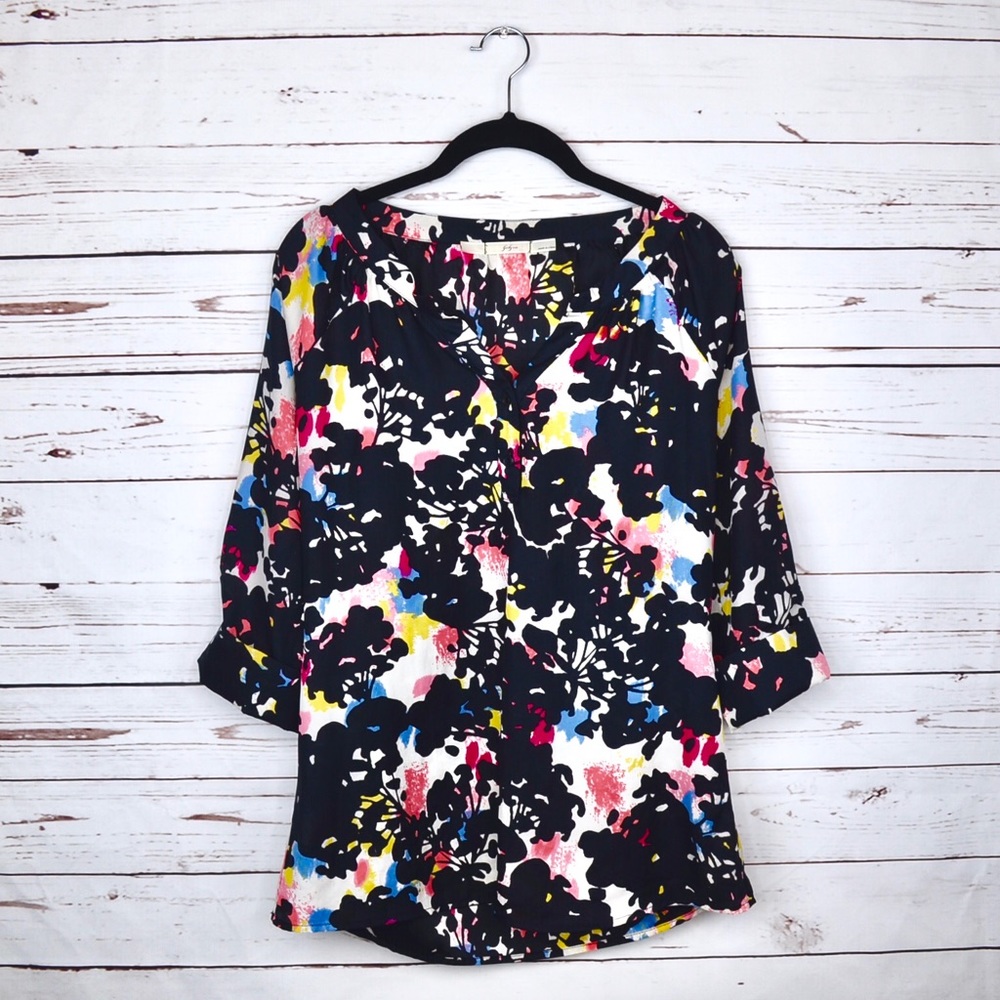 Black and Colorful Print Blouse