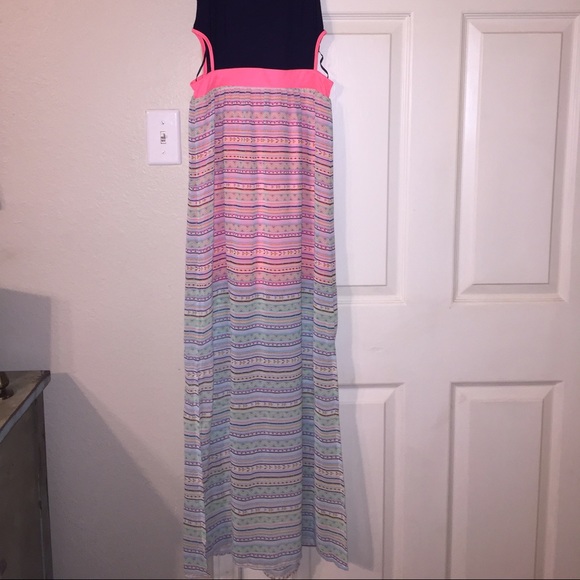 Navy blue and pink Aztec maxi dress - Picture 2 of 3